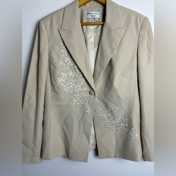 VTG Y2K Adrianna Papel Occasion 14 Blazer Beaded Sequins Tan one Button Preppy - Picture 4 of 16